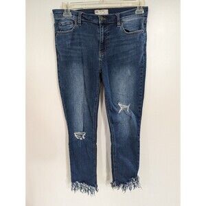 Free People Women's size 29 Frayed Hem Jeans Distressed Dark Wash